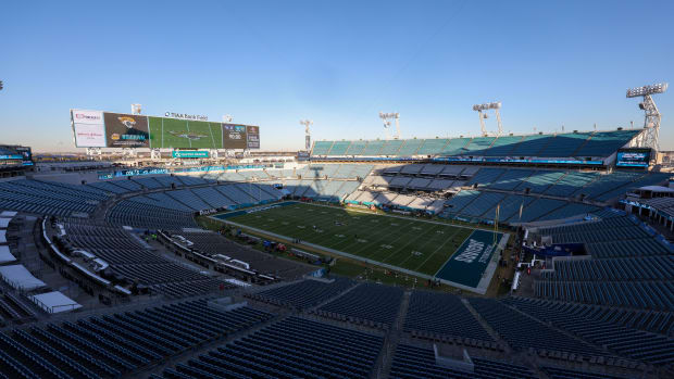 A general view of the stadium before the start of a game between the Tennessee Titans and Jacksonville Jaguars at TIAA Bank Field.